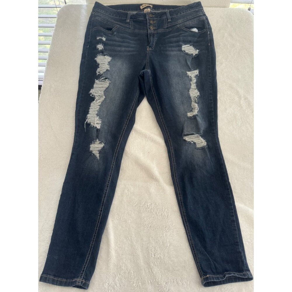 Blue Spice Skinny Jeans Women's Plus 16 Medium Wash Distressed Grunge‎ Denim